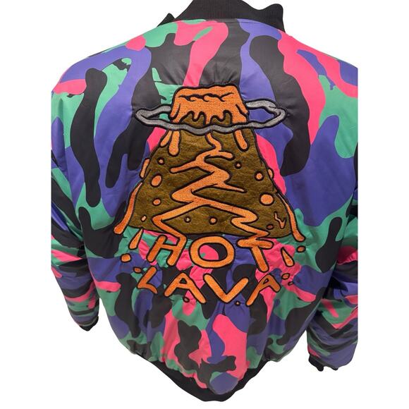 Hot Lava Camo Bomber Jacket Volcano Patch Embroidered “Hot Lava” Streetwear XL - Picture 4 of 5